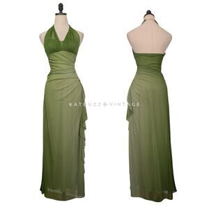 Vintage Nites Prom Dress Maxi Gown 4 Green Y2K Fairy Ombre Halter Grunge Ruffle